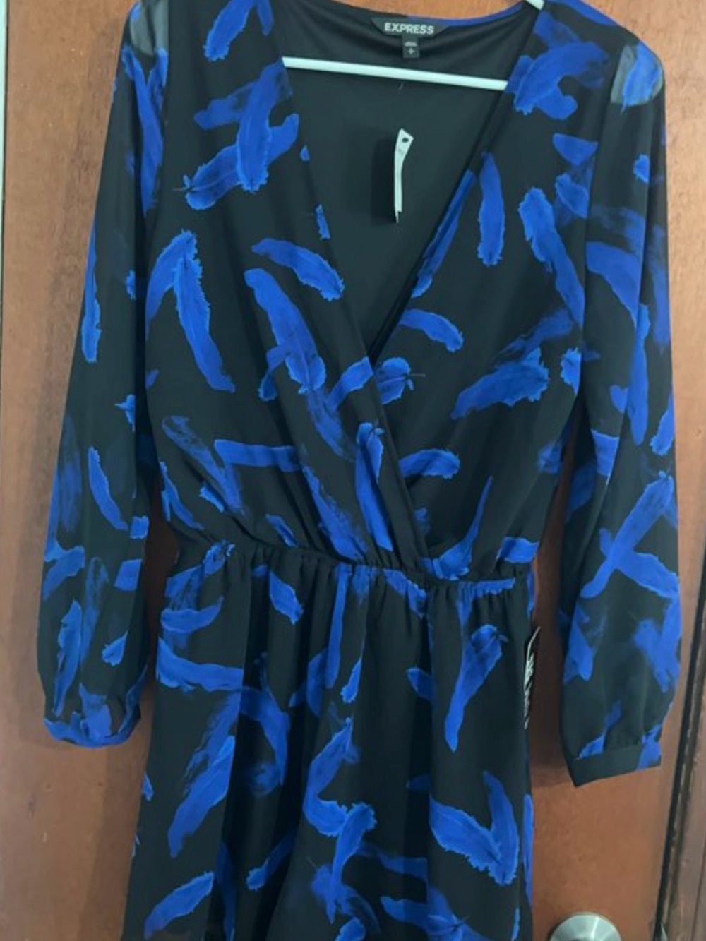 Express Black Romper with Bold Blue Brushstroke Print